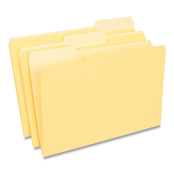 Universal® Deluxe Colored Top Tab File Folders, 1/3-Cut Tabs: Assorted, Legal Size, Yellow/Light Yellow, 100/Box (UNV10524)