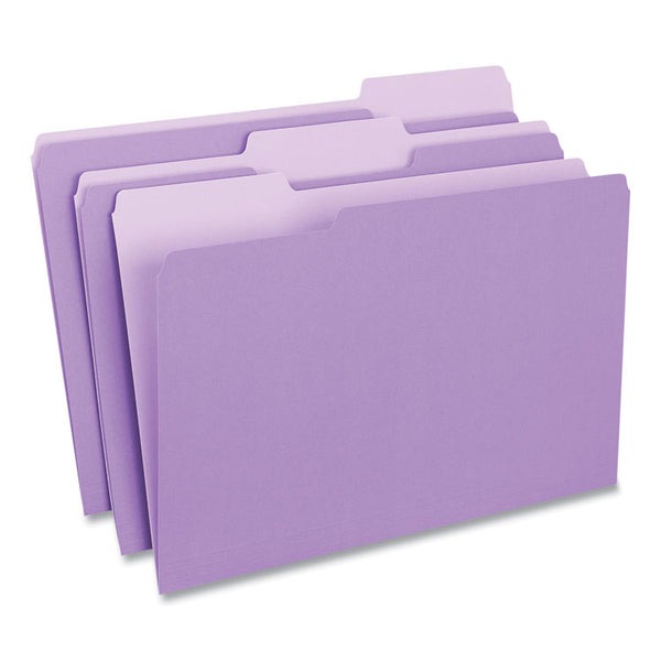 Universal® Deluxe Colored Top Tab File Folders, 1/3-Cut Tabs: Assorted, Legal Size, Violet/Light Violet, 100/Box (UNV10525)