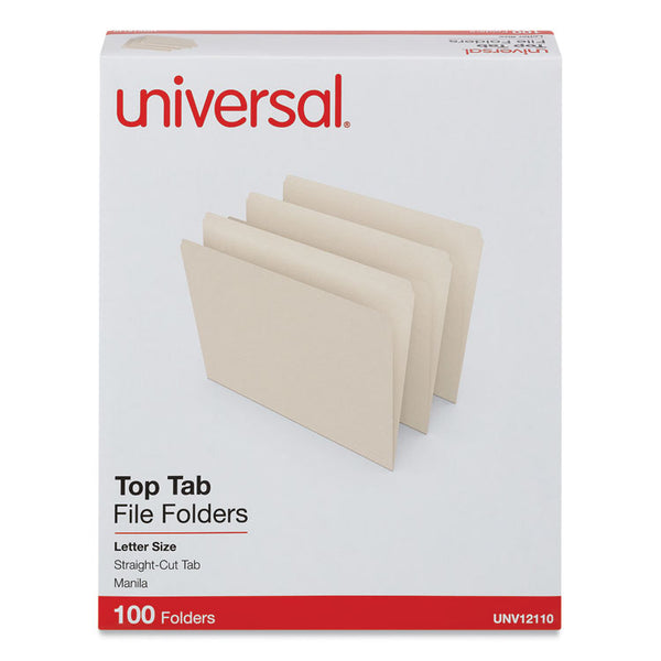 Universal® Top Tab File Folders, Straight Tabs, Letter Size, 0.75" Expansion, Manila, 100/Box (UNV12110)