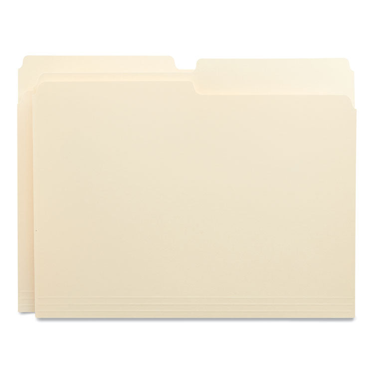 Universal® Top Tab File Folders, 1/2-Cut Tabs: Assorted, Letter Size, 0.75" Expansion, Manila, 100/Box (UNV12112)