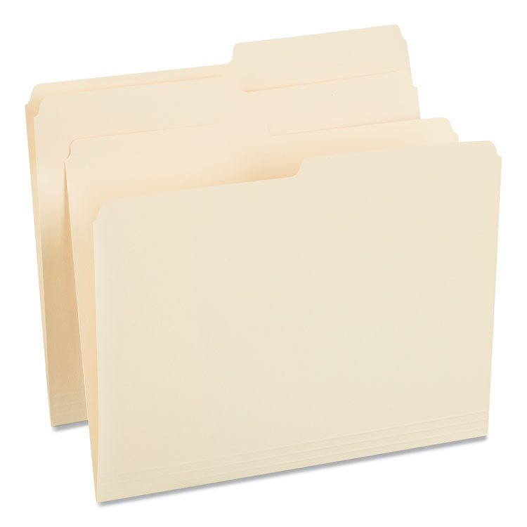 Universal® Top Tab File Folders, 1/2-Cut Tabs: Assorted, Letter Size, 0.75" Expansion, Manila, 100/Box (UNV12112)