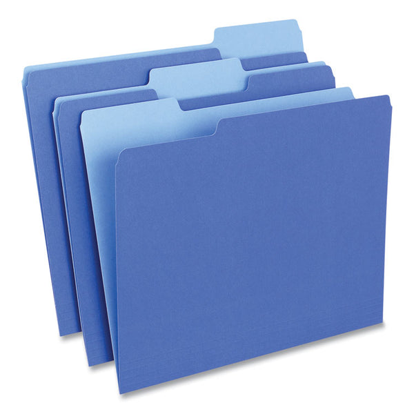 Universal® Interior File Folders, 1/3-Cut Tabs: Assorted, Letter Size, 11-pt Stock, Blue, 100/Box (UNV12301)