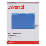 Universal® Interior File Folders, 1/3-Cut Tabs: Assorted, Letter Size, 11-pt Stock, Blue, 100/Box (UNV12301) Box of 100