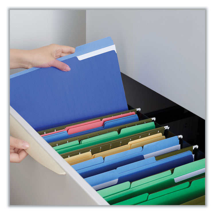 Universal® Interior File Folders, 1/3-Cut Tabs: Assorted, Letter Size, 11-pt Stock, Blue, 100/Box (UNV12301) Box of 100