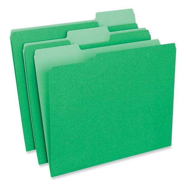 Universal® Interior File Folders, 1/3-Cut Tabs: Assorted, Letter Size, 11-pt Stock, Green, 100/Box (UNV12302)