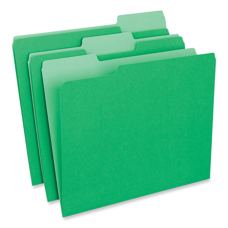 Universal® Interior File Folders, 1/3-Cut Tabs: Assorted, Letter Size, 11-pt Stock, Green, 100/Box (UNV12302) Box of 100