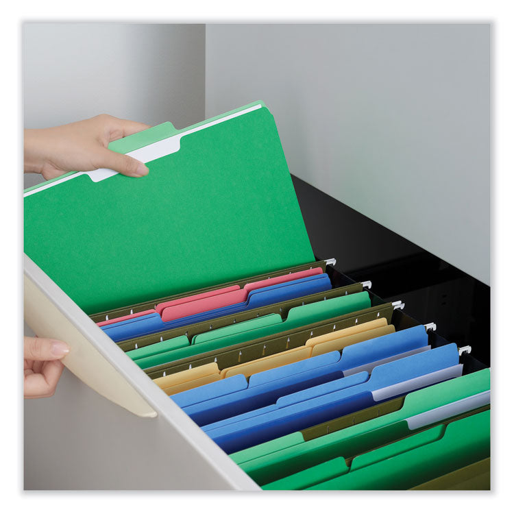 Universal® Interior File Folders, 1/3-Cut Tabs: Assorted, Letter Size, 11-pt Stock, Green, 100/Box (UNV12302) Box of 100