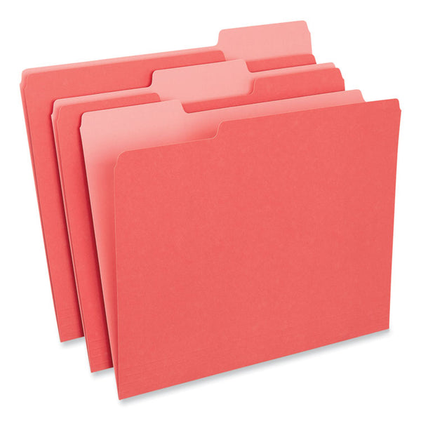 Universal® Interior File Folders, 1/3-Cut Tabs: Assorted, Letter Size, 11-pt Stock, Red, 100/Box (UNV12303)