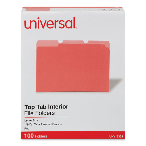 Universal® Interior File Folders, 1/3-Cut Tabs: Assorted, Letter Size, 11-pt Stock, Red, 100/Box (UNV12303)