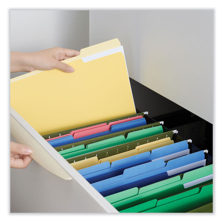 Universal® Interior File Folders, 1/3-Cut Tabs: Assorted, Letter Size, 11-pt Stock, Yellow, 100/Box (UNV12304) Box of 100