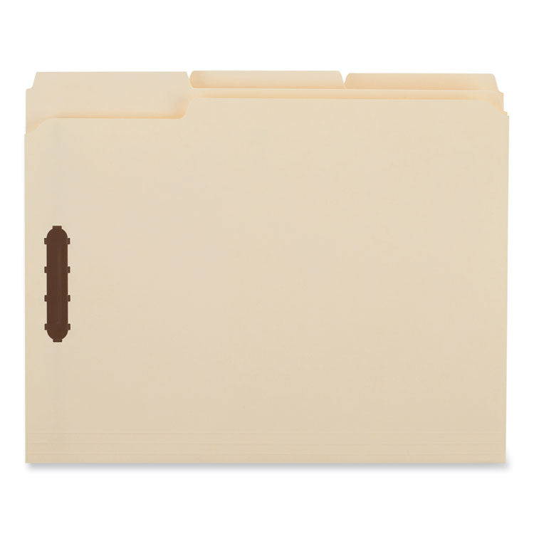 Universal® Deluxe Reinforced Top Tab Fastener Folders, 0.75" Expansion, 2 Fasteners, Letter Size, Manila Exterior, 50/Box (UNV13420) Box of 50