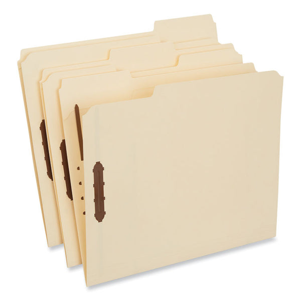 Universal® Deluxe Reinforced Top Tab Fastener Folders, 0.75" Expansion, 2 Fasteners, Letter Size, Manila Exterior, 50/Box (UNV13420)