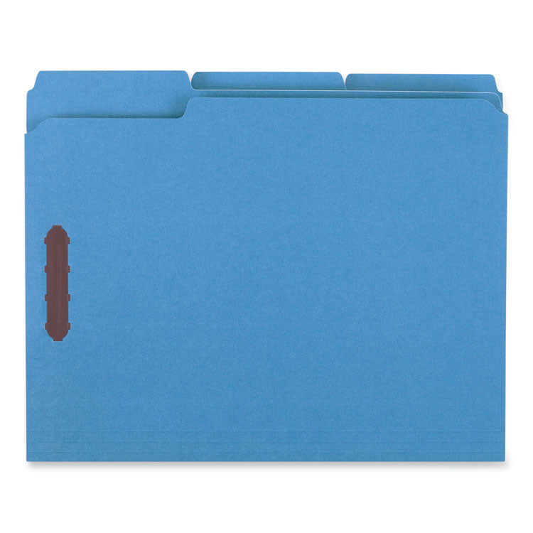 Universal® Deluxe Reinforced Top Tab Fastener Folders, 0.75" Expansion, 2 Fasteners, Letter Size, Blue Exterior, 50/Box (UNV13521) Box of 50