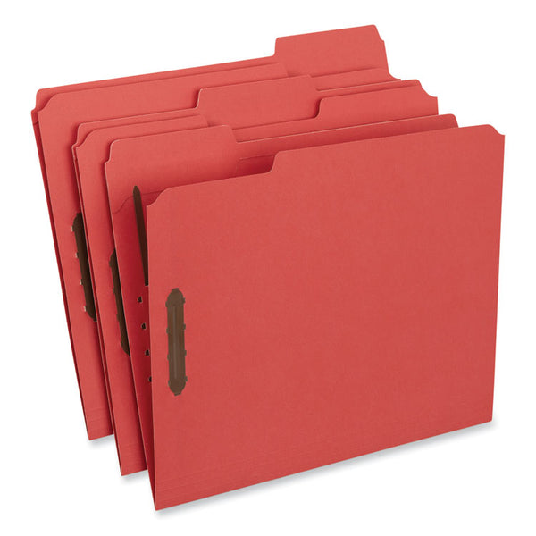 Universal® Deluxe Reinforced Top Tab Fastener Folders, 0.75" Expansion, 2 Fasteners, Letter Size, Red Exterior, 50/Box (UNV13523)