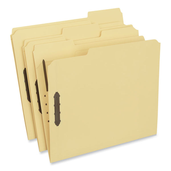 Universal® Deluxe Reinforced Top Tab Fastener Folders, 0.75" Expansion, 2 Fasteners, Letter Size, Yellow Exterior, 50/Box (UNV13524)