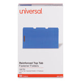 Universal® Deluxe Reinforced Top Tab Fastener Folders, 0.75" Expansion, 2 Fasteners, Legal Size, Blue Exterior, 50/Box (UNV13525)