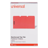 Universal® Deluxe Reinforced Top Tab Fastener Folders, 0.75" Expansion, 2 Fasteners, Legal Size, Red Exterior, 50/Box (UNV13527)