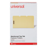 Universal® Deluxe Reinforced Top Tab Fastener Folders, 0.75" Expansion, 2 Fasteners, Legal Size, Yellow Exterior, 50/Box (UNV13528)