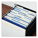 Universal® Deluxe Bright Color Hanging File Folders, Letter Size, 1/5-Cut Tabs, Blue, 25/Box (UNV14116) Box of 25