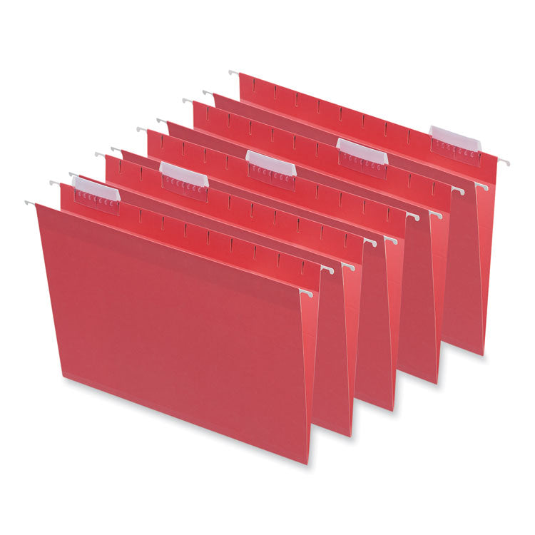 Universal® Deluxe Bright Color Hanging File Folders, Letter Size, 1/5-Cut Tabs, Red, 25/Box (UNV14118) Box of 25