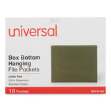 Universal® Hanging Box Bottom File Pockets, 1 Section, 3.5" Capacity, Letter Size, Standard Green, 10/Box (UNV14160)