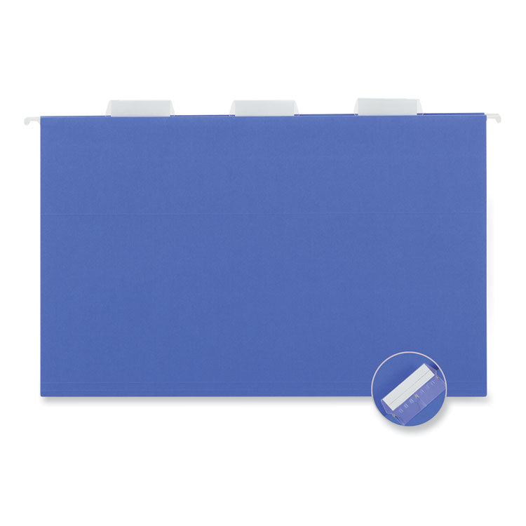 Universal® Deluxe Bright Color Hanging File Folders, Legal Size, 1/5-Cut Tabs, Blue, 25/Box (UNV14216) Box of 25