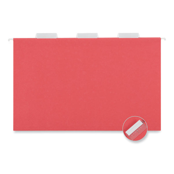 Universal® Deluxe Bright Color Hanging File Folders, Legal Size, 1/5-Cut Tabs, Red, 25/Box (UNV14218)