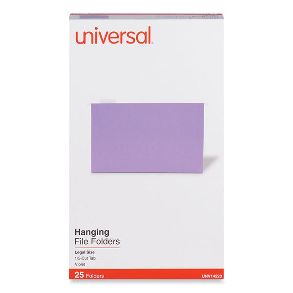 Universal® Deluxe Bright Color Hanging File Folders, Legal Size, 1/5-Cut Tabs, Violet, 25/Box (UNV14220)