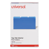 Universal® Interior File Folders, 1/3-Cut Tabs: Assorted, Legal Size, 11-pt Stock, Blue, 100/Box (UNV15301) Box of 100