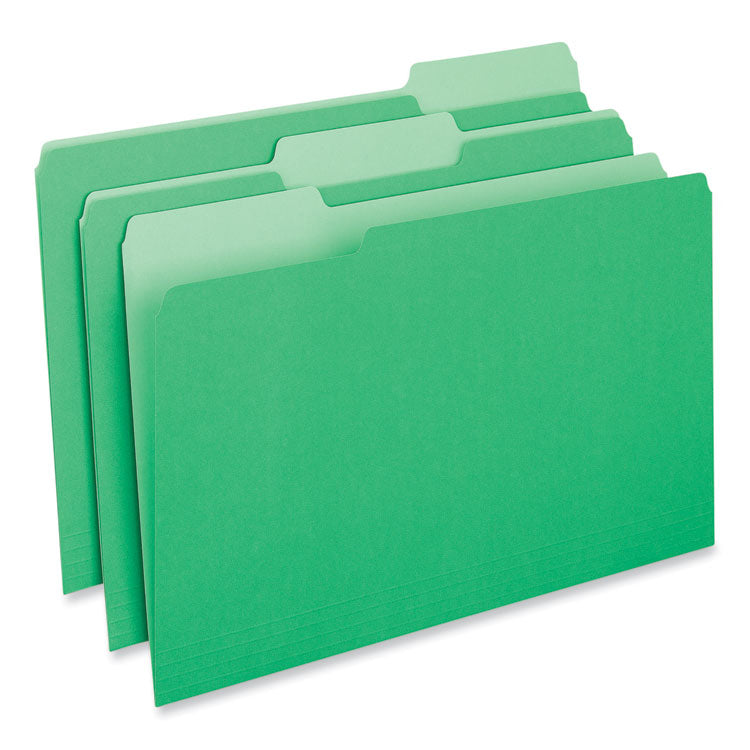 Universal® Interior File Folders, 1/3-Cut Tabs: Assorted, Legal Size, 11-pt Stock, Green, 100/Box (UNV15302) Box of 100