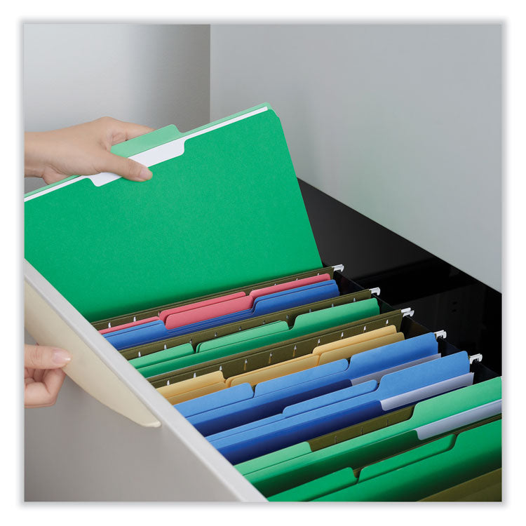 Universal® Interior File Folders, 1/3-Cut Tabs: Assorted, Legal Size, 11-pt Stock, Green, 100/Box (UNV15302) Box of 100