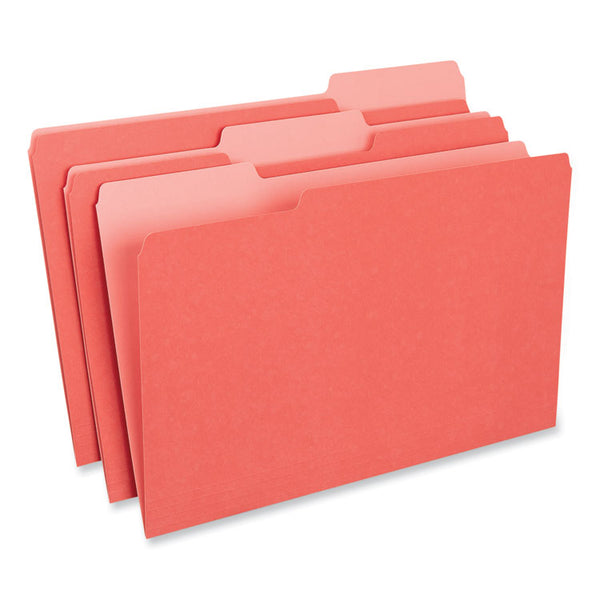 Universal® Interior File Folders, 1/3-Cut Tabs: Assorted, Legal Size, 11-pt Stock, Red, 100/Box (UNV15303)