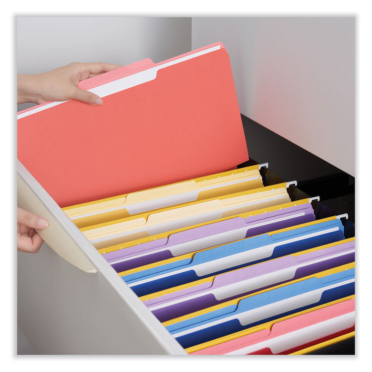 Universal® Interior File Folders, 1/3-Cut Tabs: Assorted, Legal Size, 11-pt Stock, Red, 100/Box (UNV15303) Box of 100