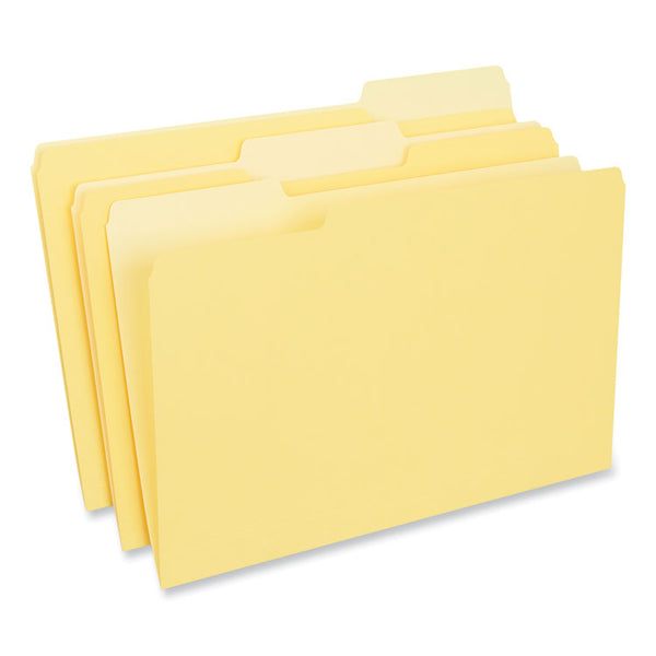 Universal® Interior File Folders, 1/3-Cut Tabs: Assorted, Legal Size, 11-pt Stock, Yellow, 100/Box (UNV15304)