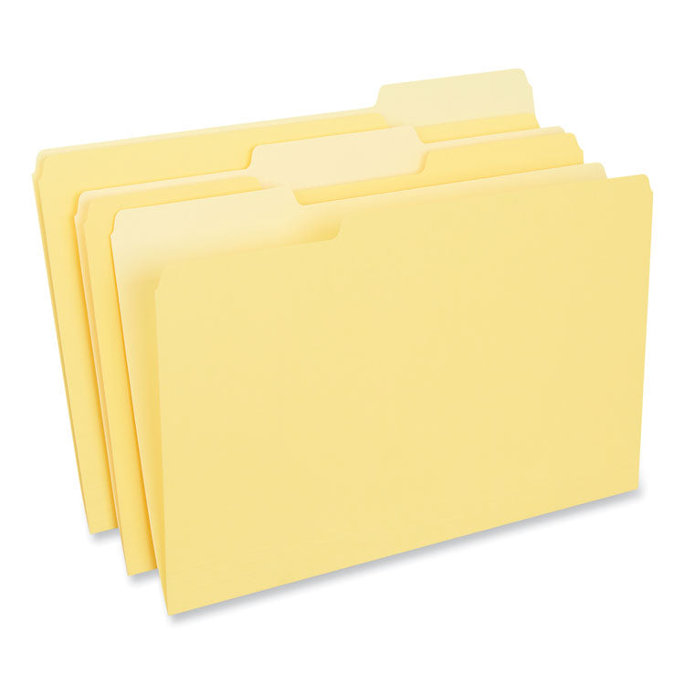 Universal® Interior File Folders, 1/3-Cut Tabs: Assorted, Legal Size, 11-pt Stock, Yellow, 100/Box (UNV15304) Box of 100
