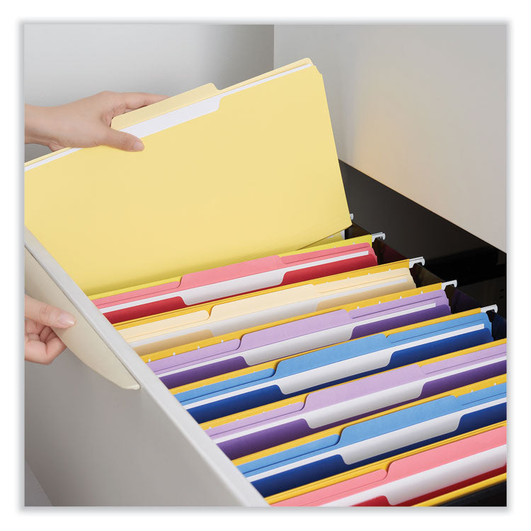 Universal® Interior File Folders, 1/3-Cut Tabs: Assorted, Legal Size, 11-pt Stock, Yellow, 100/Box (UNV15304) Box of 100