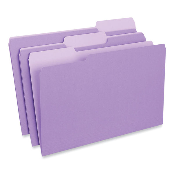 Universal® Interior File Folders, 1/3-Cut Tabs: Assorted, Legal Size, 11-pt Stock, Violet, 100/Box (UNV15305)