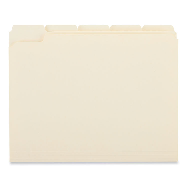 Universal® Double-Ply Top Tab Manila File Folders, 1/5-Cut Tabs: Assorted, Letter Size, 0.75" Expansion, Manila, 100/Box (UNV16115) Box of 100
