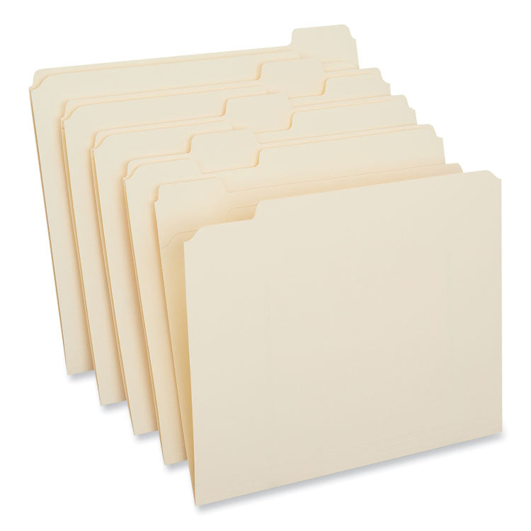 Universal® Double-Ply Top Tab Manila File Folders, 1/5-Cut Tabs: Assorted, Letter Size, 0.75" Expansion, Manila, 100/Box (UNV16115) Box of 100
