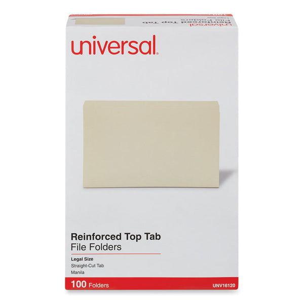 Universal® Double-Ply Top Tab Manila File Folders, Straight Tabs, Legal Size, 0.75" Expansion, Manila, 100/Box (UNV16120)