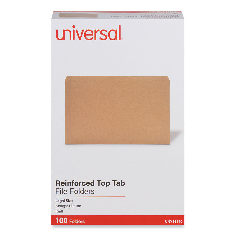 Universal® Reinforced Kraft Top Tab File Folders, Straight Tabs, Legal Size, 0.75" Expansion, Brown, 100/Box (UNV16140)