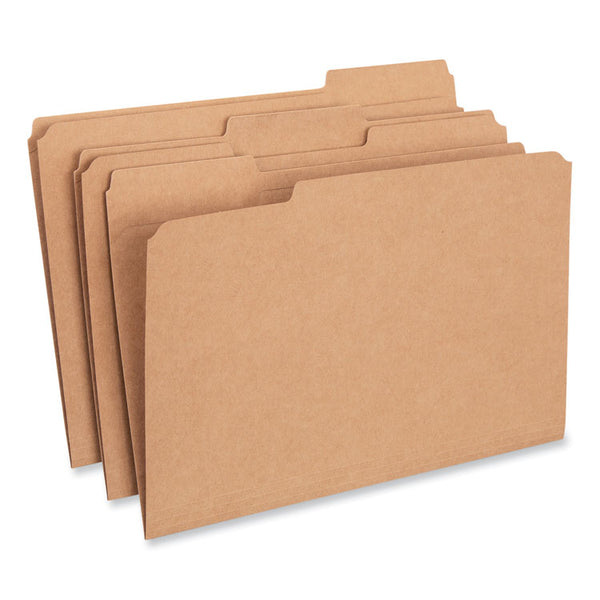 Universal® Reinforced Kraft Top Tab File Folders, 1/3-Cut Tabs: Assorted, Legal Size, 0.75" Expansion, Brown, 100/Box (UNV16143)