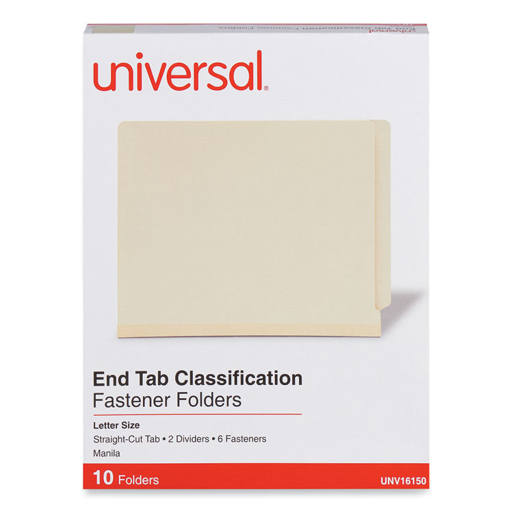 Universal® Six-Section Manila End Tab Classification Folders, 2" Expansion, 2 Dividers, 6 Fasteners, Letter Size, Manila, 10/Box (UNV16150) Box of 10