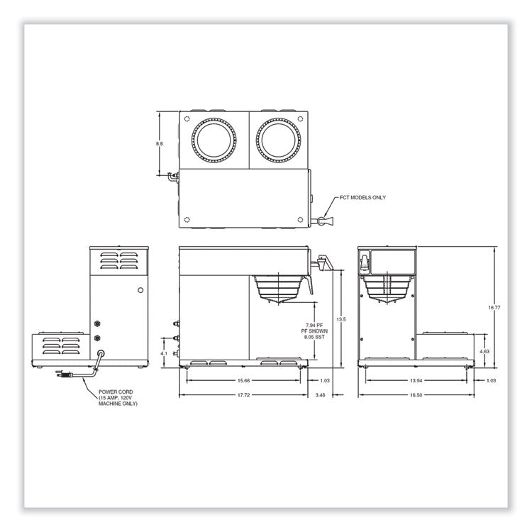 BUNN® Axiom 15-3 12-Cup Low Profile Automatic Coffee Brewer, Gray/Stainless Steel, Ships in 7-10 Business Days (BUN387000002) Each