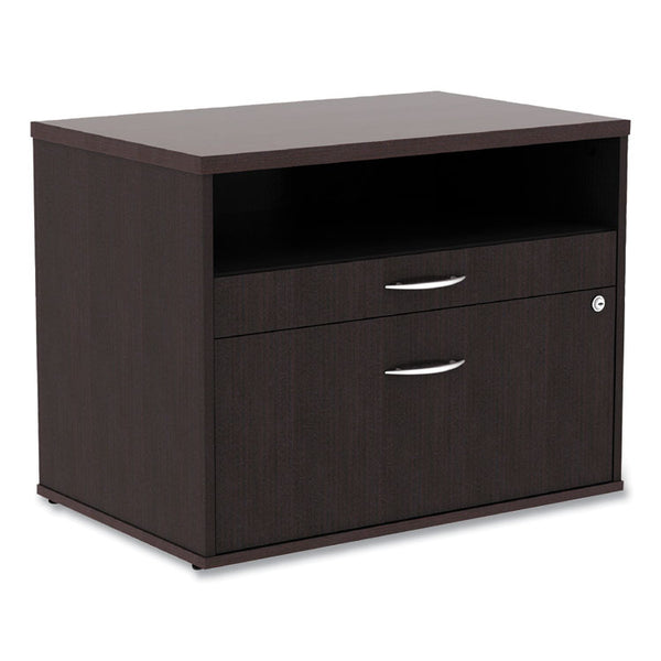 Alera® Alera Open Office Desk Series Low File Cabinet Credenza, 2-Drawer: Pencil/File,Legal/Letter,1 Shelf,Espresso,29.5x19.13x22.88 (ALELS583020ES)