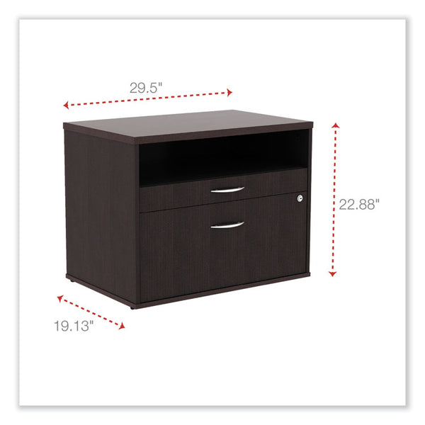 Alera® Alera Open Office Desk Series Low File Cabinet Credenza, 2-Drawer: Pencil/File,Legal/Letter,1 Shelf,Espresso,29.5x19.13x22.88 (ALELS583020ES)