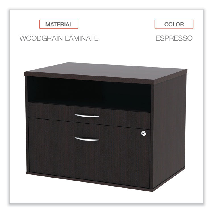 Alera® Alera Open Office Desk Series Low File Cabinet Credenza, 2-Drawer: Pencil/File,Legal/Letter,1 Shelf,Espresso,29.5x19.13x22.88 (ALELS583020ES) Each