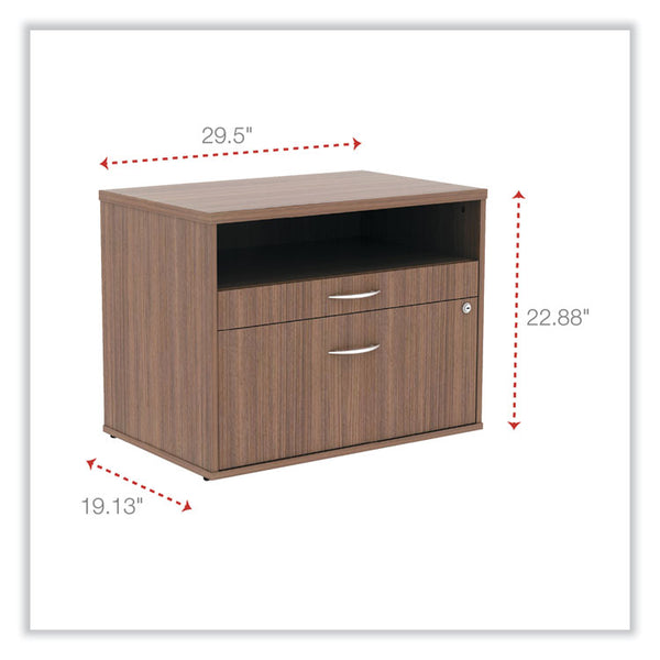 Alera® Alera Open Office Desk Series Low File Cabinet Credenza, 2-Drawer: Pencil/File, Legal/Letter, 1 Shelf,Walnut,29.5x19.13x22.88 (ALELS583020WA)