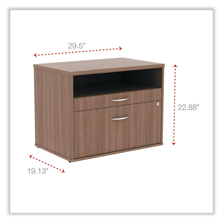 Alera® Alera Open Office Desk Series Low File Cabinet Credenza, 2-Drawer: Pencil/File, Legal/Letter, 1 Shelf,Walnut,29.5x19.13x22.88 (ALELS583020WA)