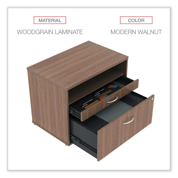 Alera® Alera Open Office Desk Series Low File Cabinet Credenza, 2-Drawer: Pencil/File, Legal/Letter, 1 Shelf,Walnut,29.5x19.13x22.88 (ALELS583020WA)